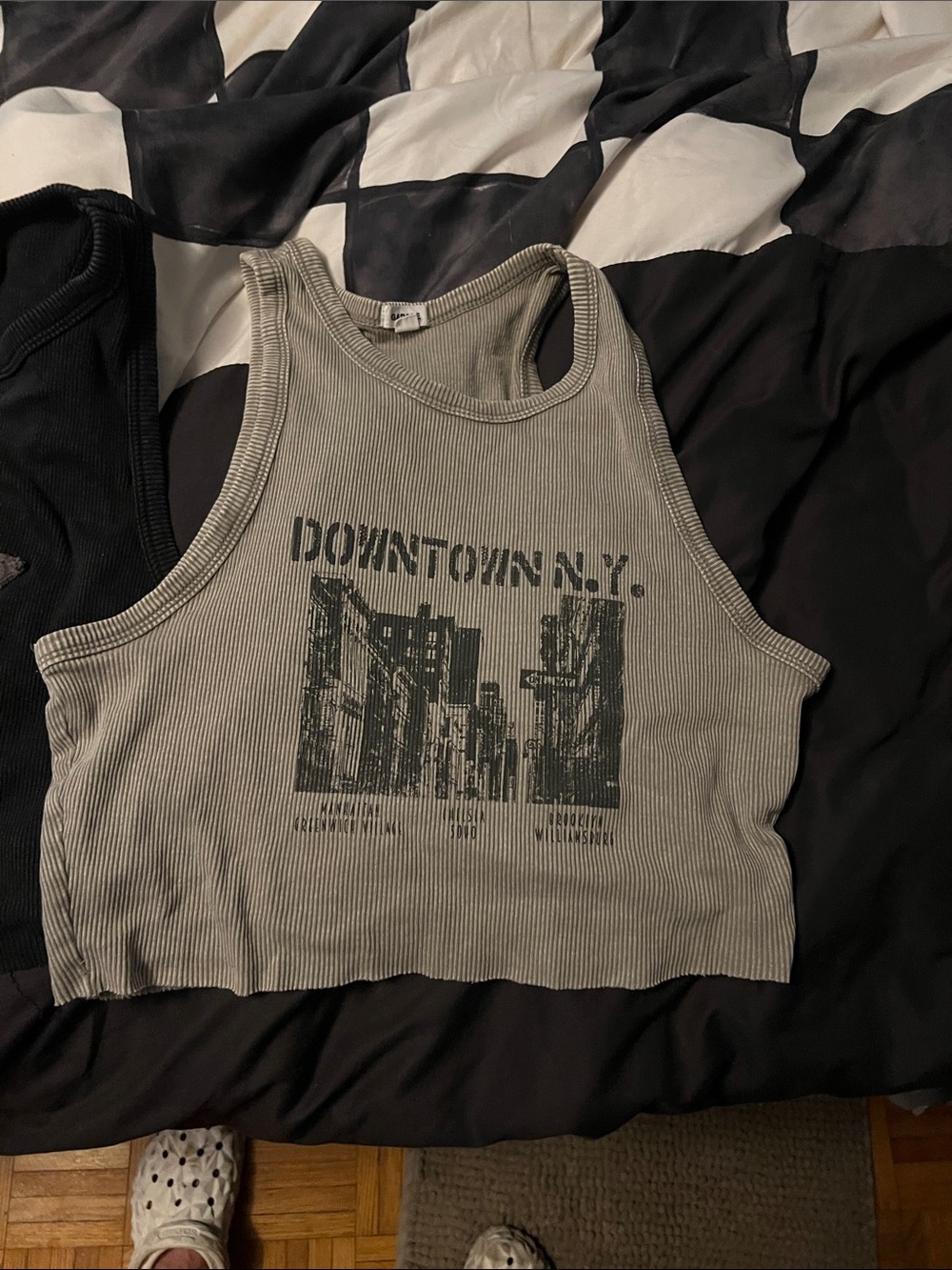 Garage Olive Ribbed Downtown Graphic Crop Tank